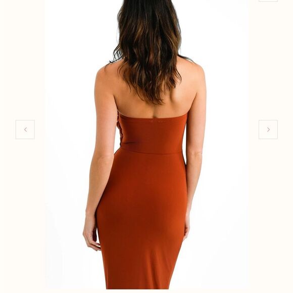 ASOS Tall Drape Twist Front Bandeau Maxi Dress With Invisible Mesh In Rust - Picture 3 of 8